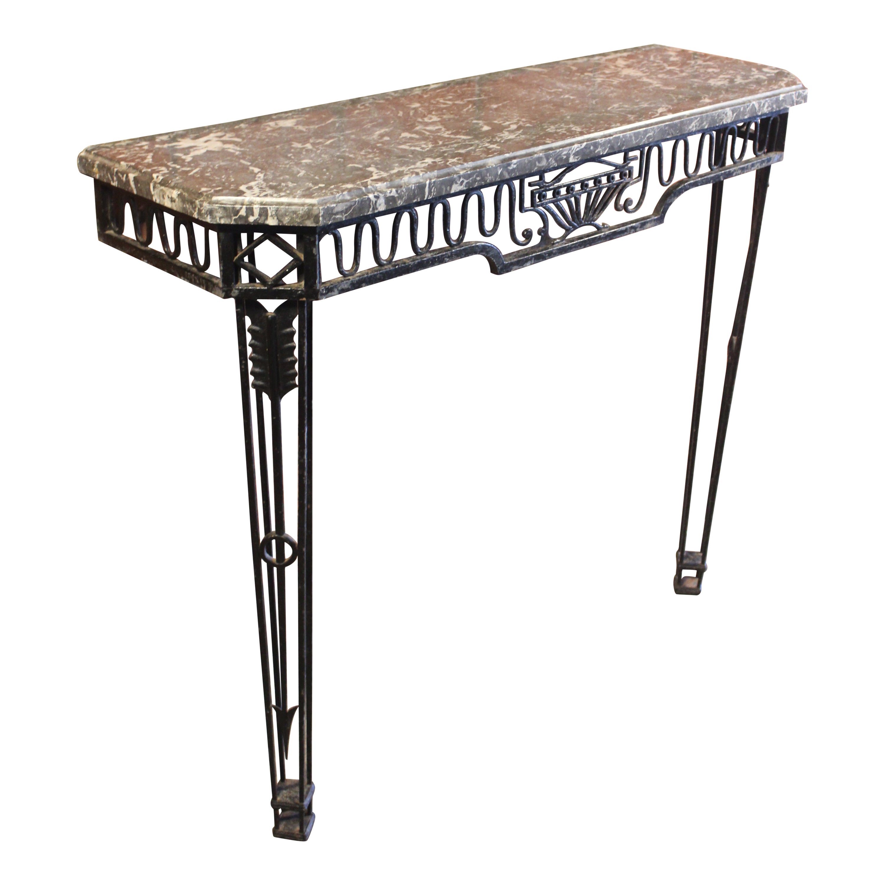 1930s French Iron and Marble Wall Mounted Console