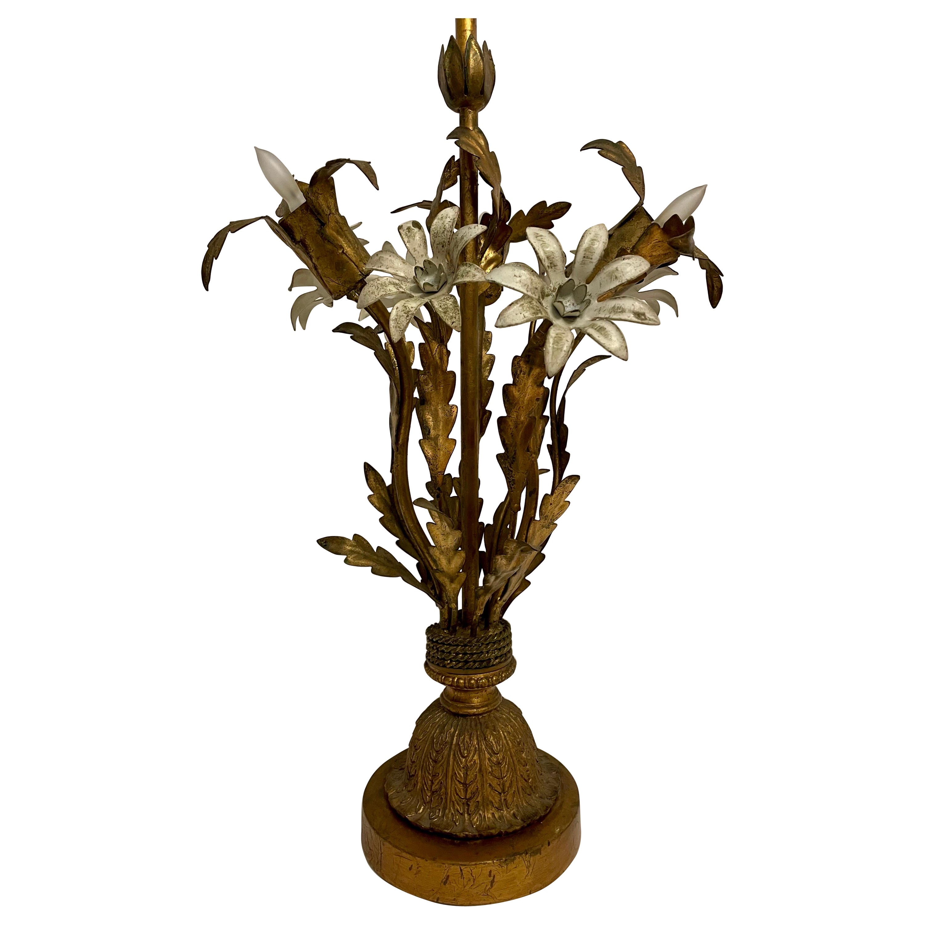 Painted Gilt Italian Tole Lamp For Sale