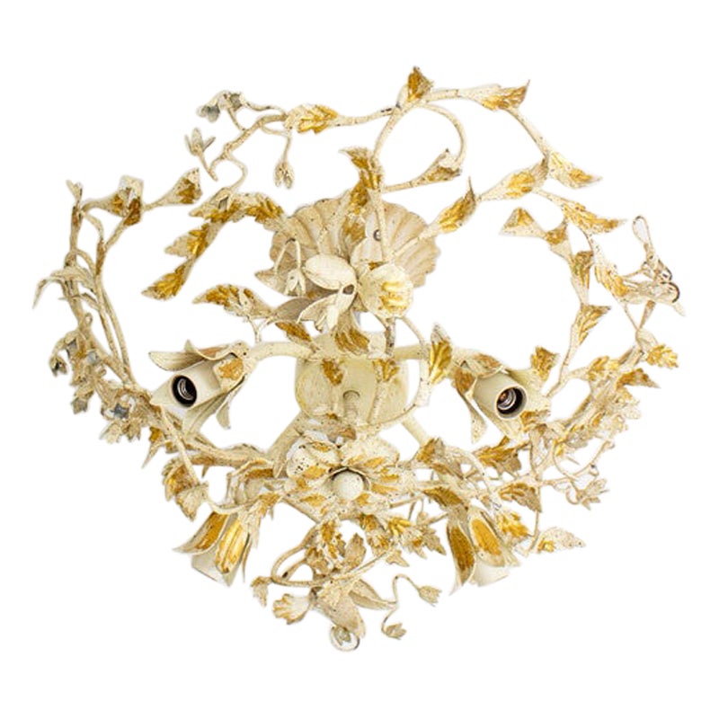 Mid-20th Century White and Gold Tole Flush Mount Fixture For Sale