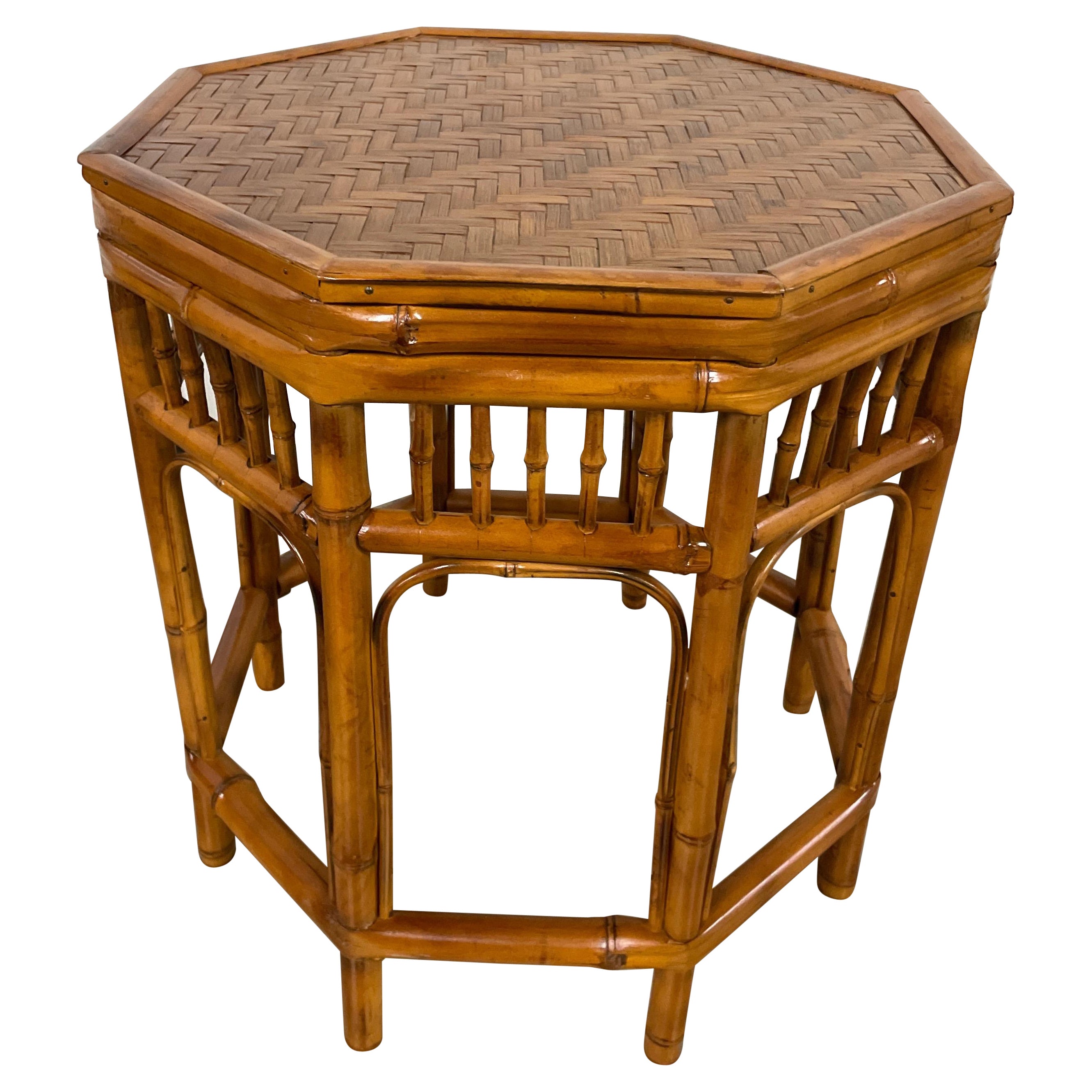 Vintage Octagon Bamboo Side Table