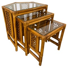 Set of Three Vintage Bamboo Nesting / Stacking Tables