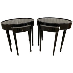 Pair of Black Lacquered Oval End Tables by Barbara Barry for Baker