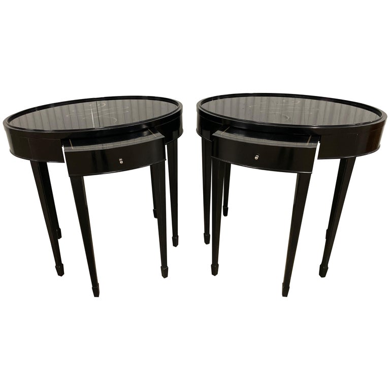 Pair of Black Lacquered Oval End Tables by Barbara Barry for Baker For Sale at 1stDibs