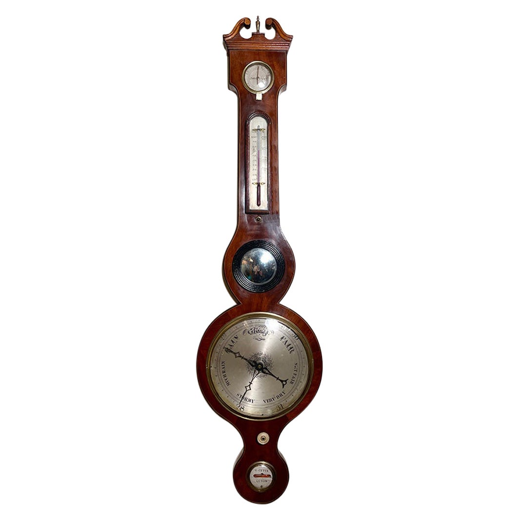 Antique English Mahogany Banjo Barometer, circa 1860 For Sale