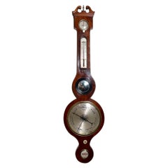 Antique English Mahogany Banjo Barometer, circa 1860