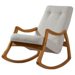 1960s Upholstered Wooden Rocking Armchair by TON