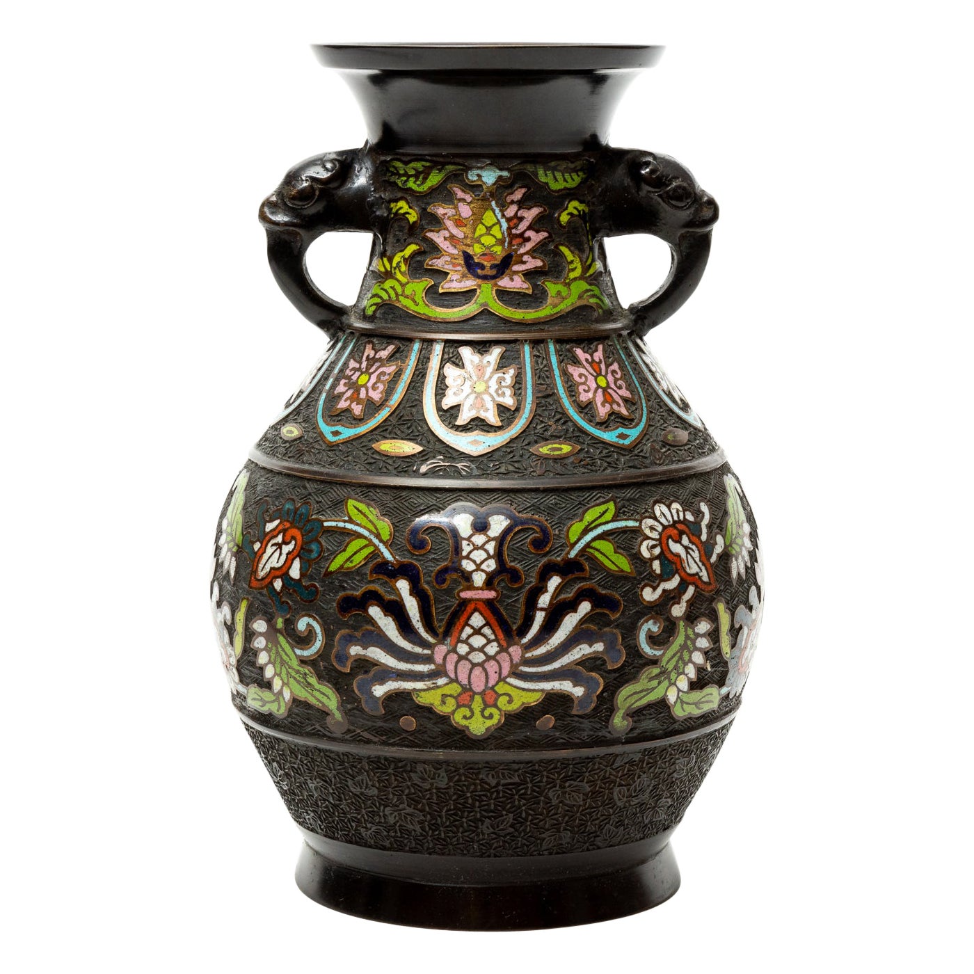 Bronze Oriental Champleve Vase Bulbous