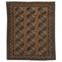 Handmade Retro Turkmen Persian Wool Rug with Allover Octagonal Pattern