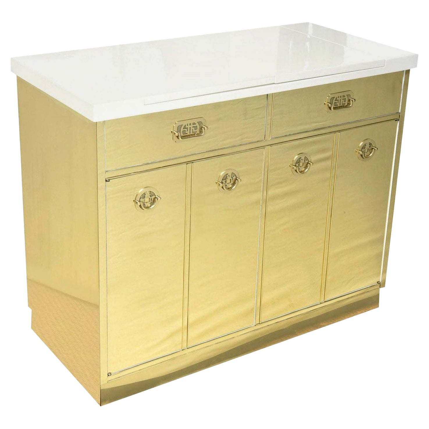 Mastercraft Vintage Restored Brass and White Lacquered Wood Dry Bar or Cabinet For Sale