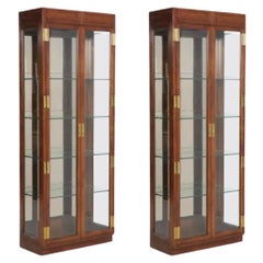 Retro 1980s Henredon Scene One Campaign Wood and Glass Display Cabinets, Pair