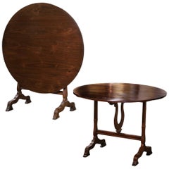 Vintage Mid-Century French Carved Walnut and Oak Tilt-Top Wine Tasting Table