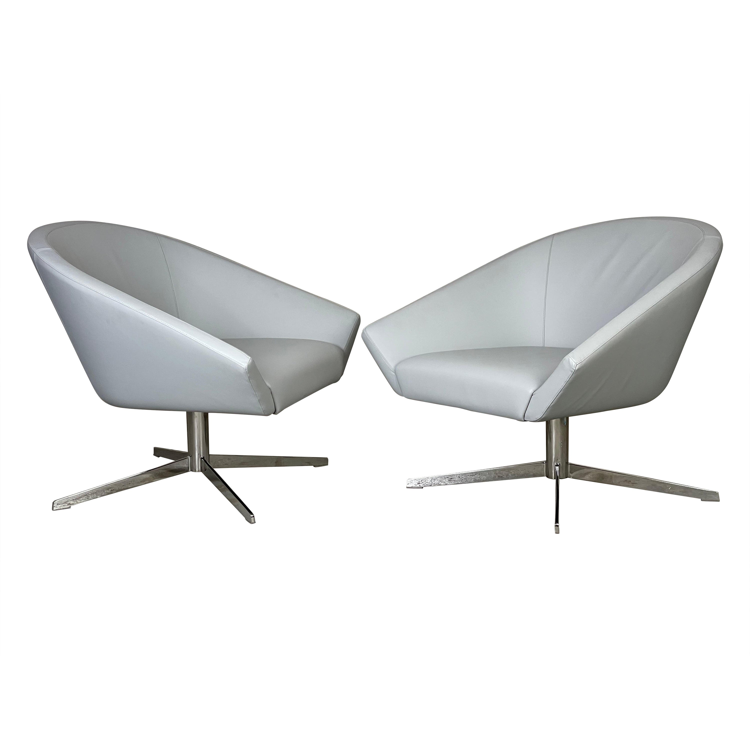 Gray Leather Lounge Chairs by Jeffrey Bernett for Bernhardt 