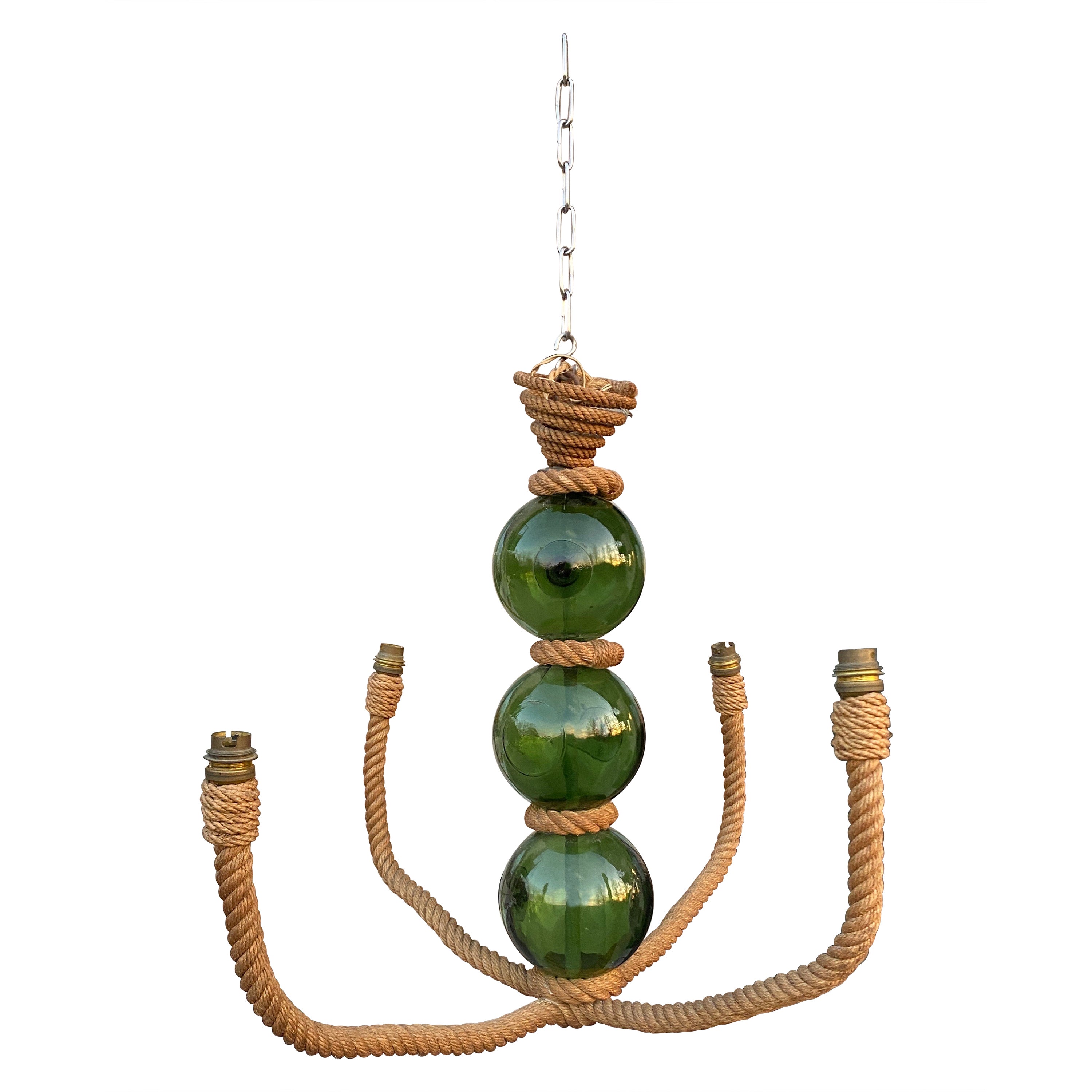 Mid-Century Large Four Arms Rope Chandelier Adrien Audoux and Frida Minet