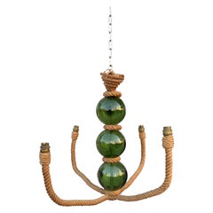 Mid-Century Large Four Arms Rope Chandelier Adrien Audoux and Frida Minet