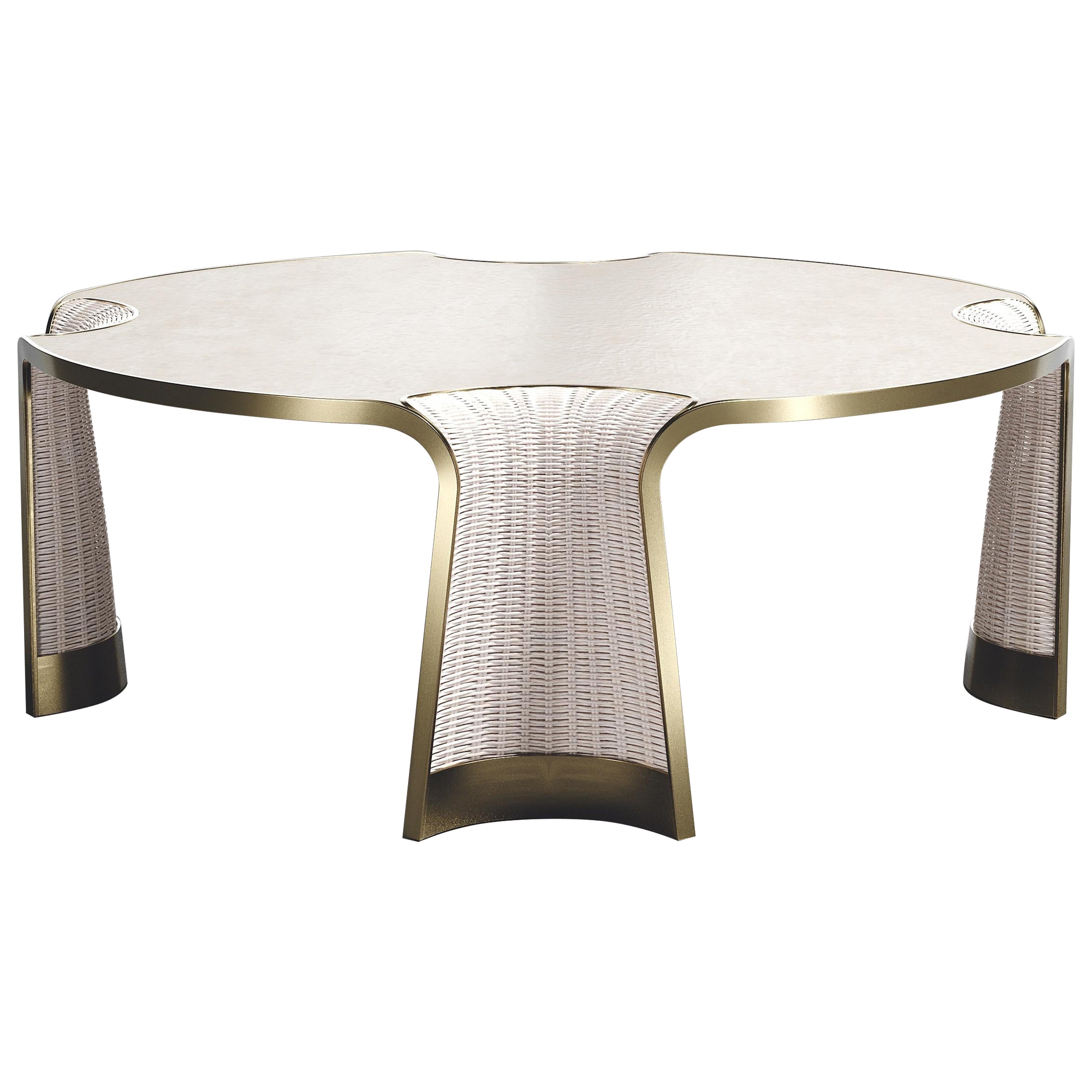 Table basse en rotin avec parchemin et incrustation en laiton Bronze-Patina de R&Y Augousti en vente