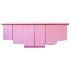 Postmodern Pink Lacquered Tiered Floating Credenza with Gold Handles
