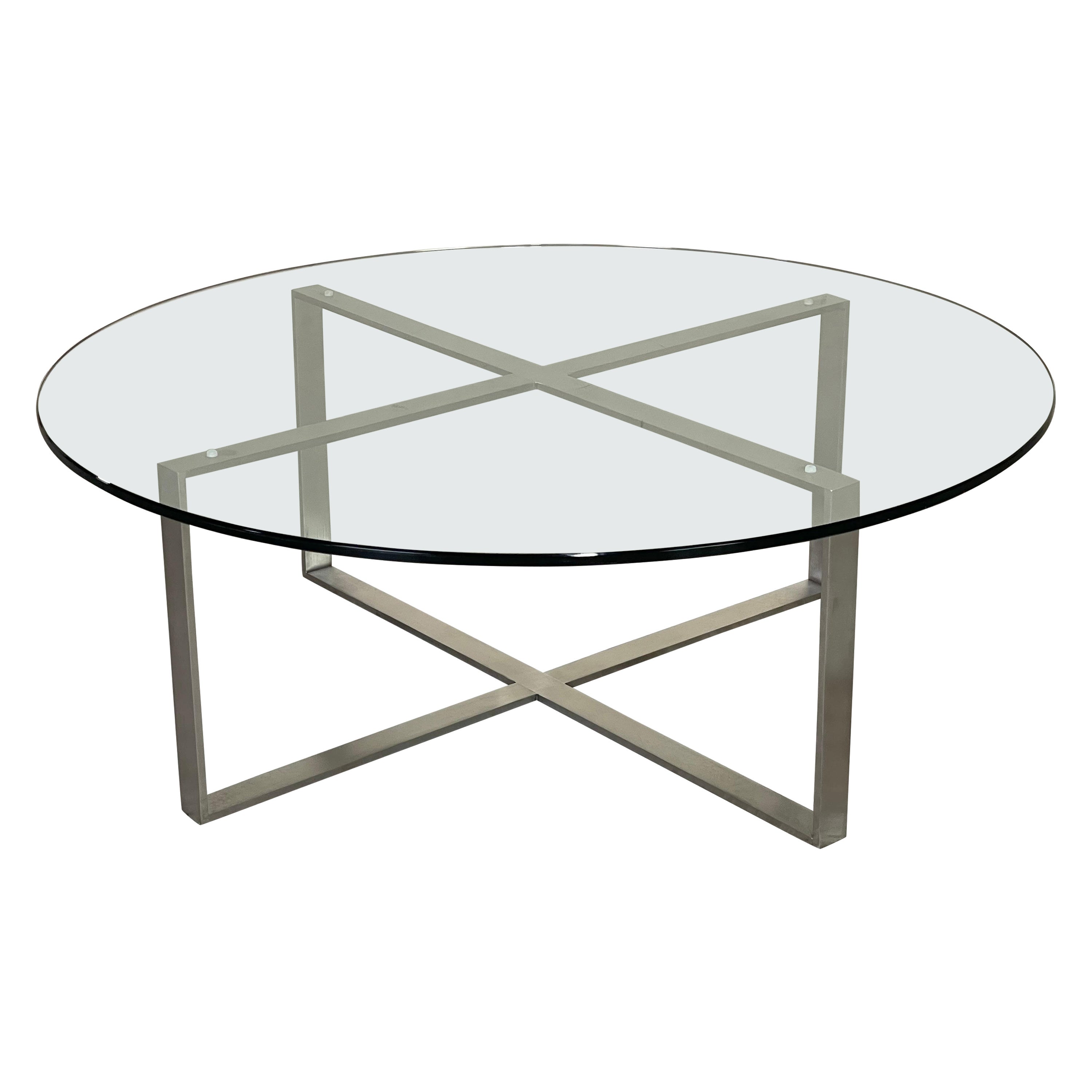 Mid-Century Modern Round Coffee Table in Stainless Steel and Glass by Bernhardt  For Sale