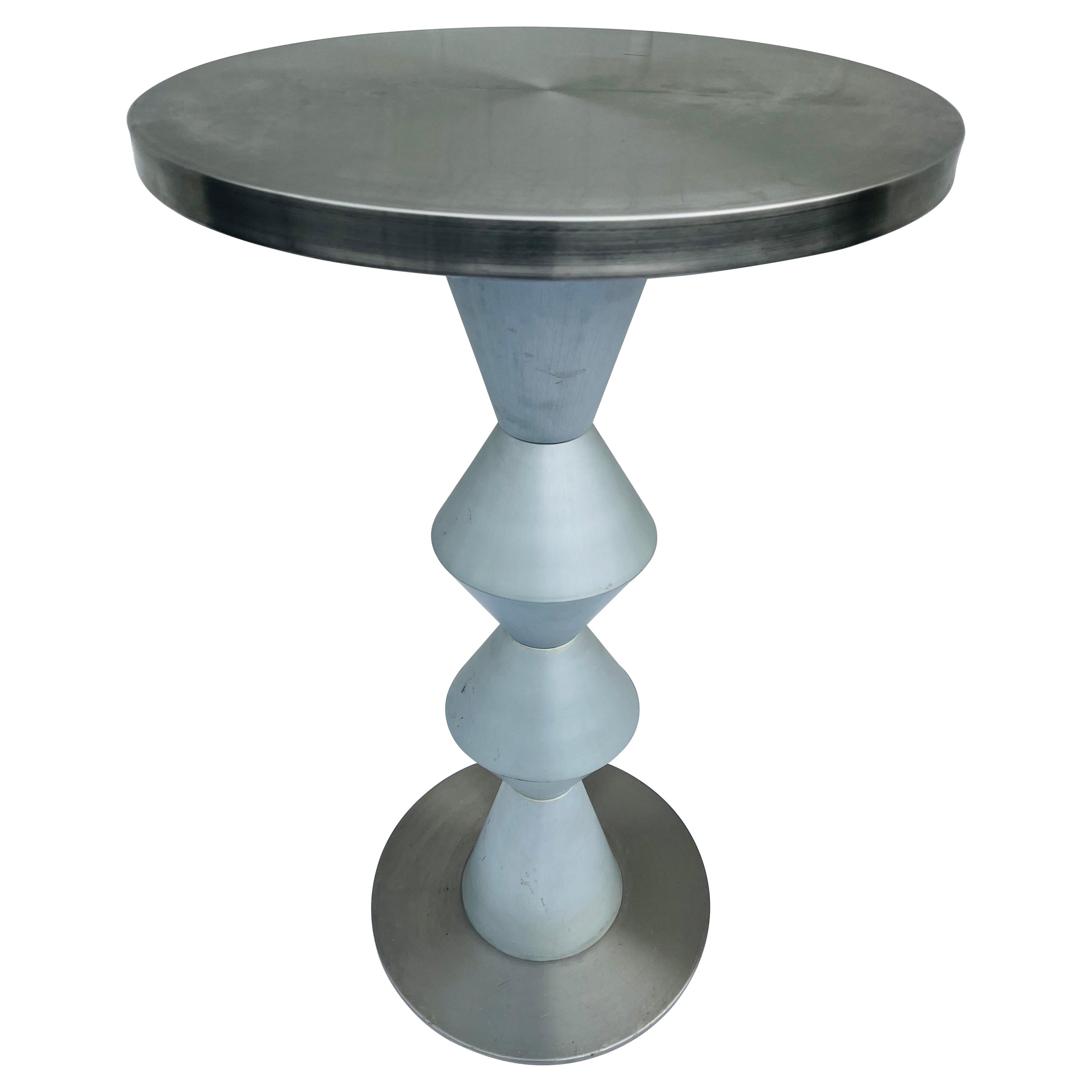 Vintage Postmodern Vibe Aluminum and Stainless Sculptural Brancusi Style Table For Sale