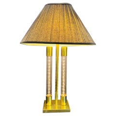 Retro Cylindrical Post Modern Light Up Brassy and Transparent Tube Table Lamp