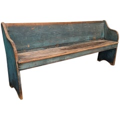 Antique Early 19th C Original Blue Painted Bench