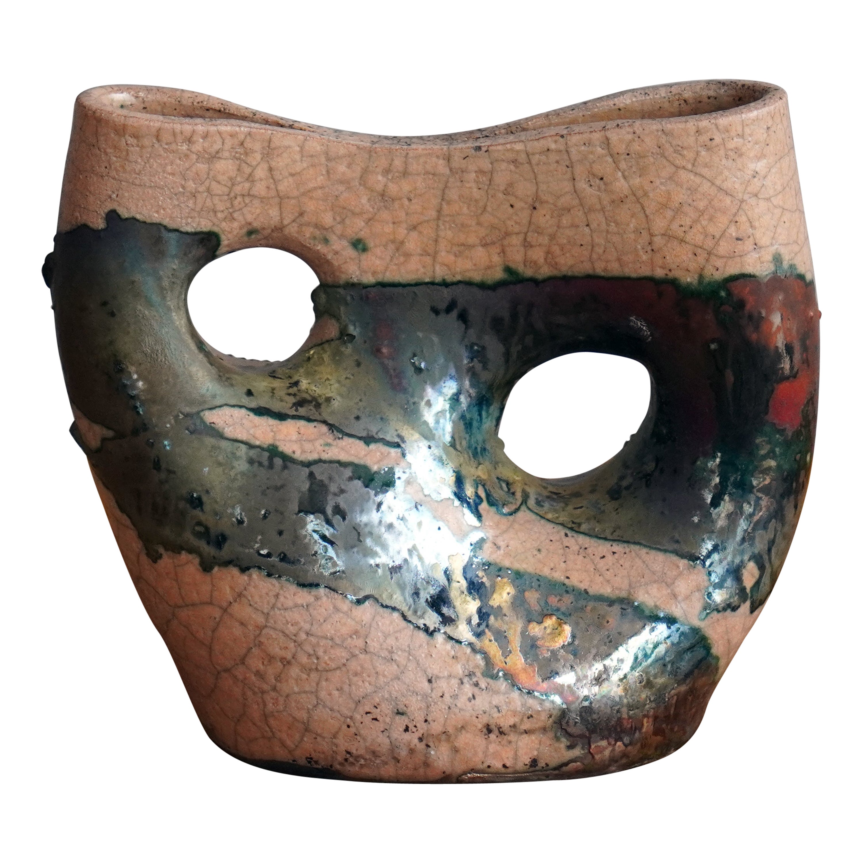 Umi Raku Pottery Vase, Half Copper Matte, Handmade Ceramic Home Decor