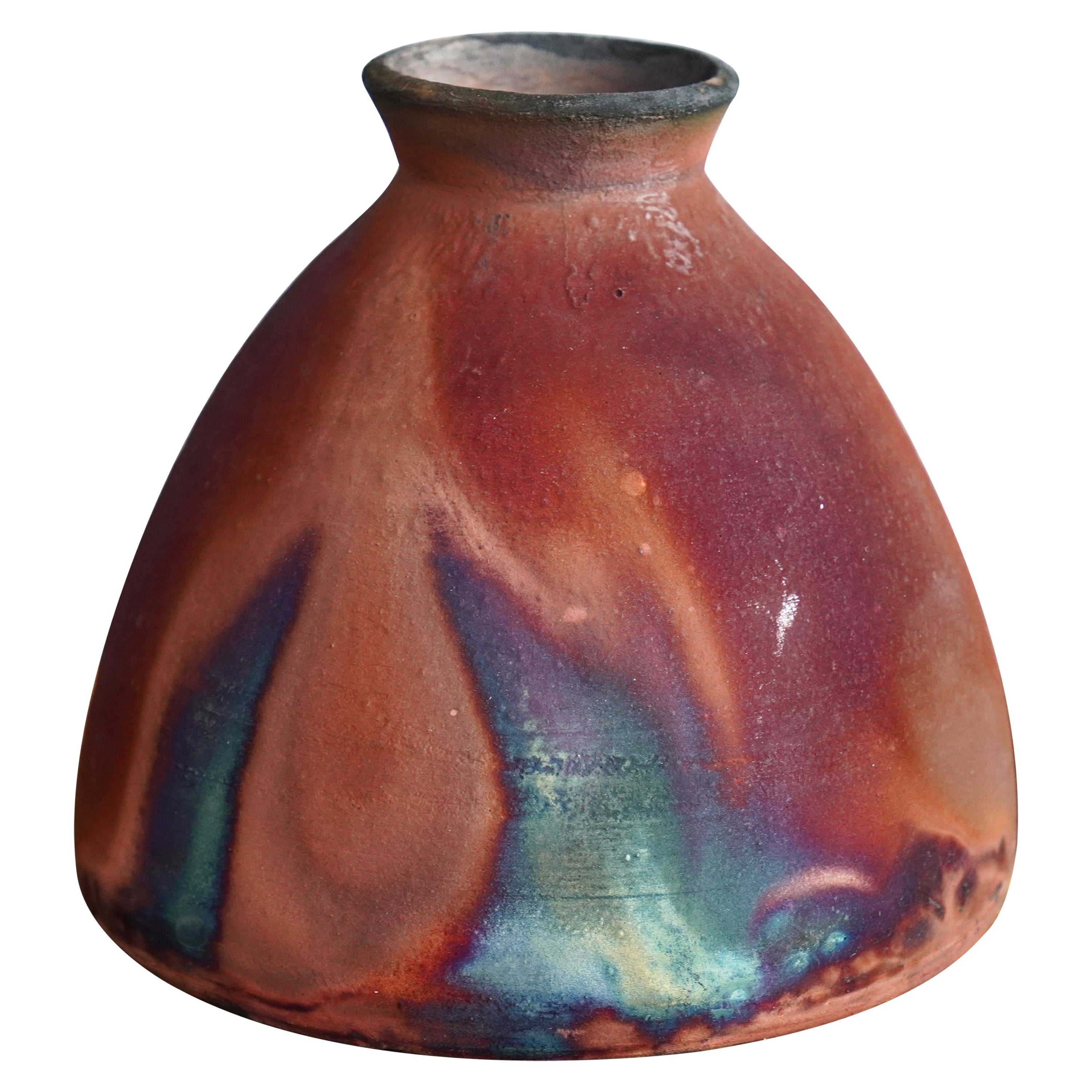 Yama Raku Pottery Vase, Full Copper Matte, Handmade Ceramic Home Decor For Sale