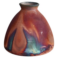 Yama Raku Pottery Vase, Full Copper Matte, Handmade Ceramic Home Decor