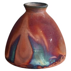 Jarrón de Cerámica Yama Raku, Cobre Mate, Hecho a Mano Decoración de Cerámica para el Hogar