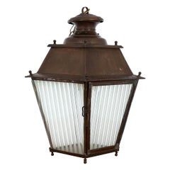 Copper Lantern with Frosted Glazed Panels, Circa 1900