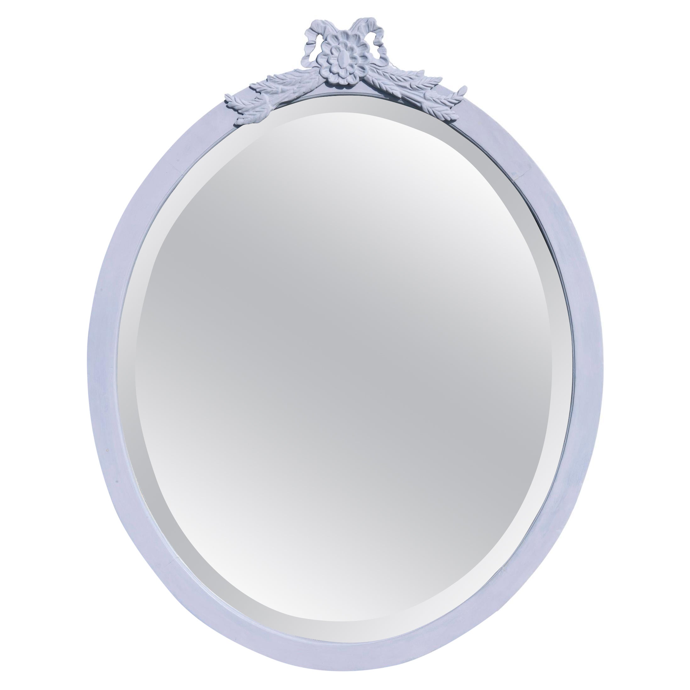 Large Oval Beveled Mirror, Hand Carved & Hand-Cut in Lilac