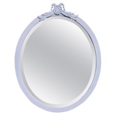 Großer ovaler abgeschrägter Spiegel, handgeschnitzt & handgeschliffen in Flieder