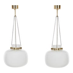 Continental White Glass Ceiling Pendant Lights, circa 1970