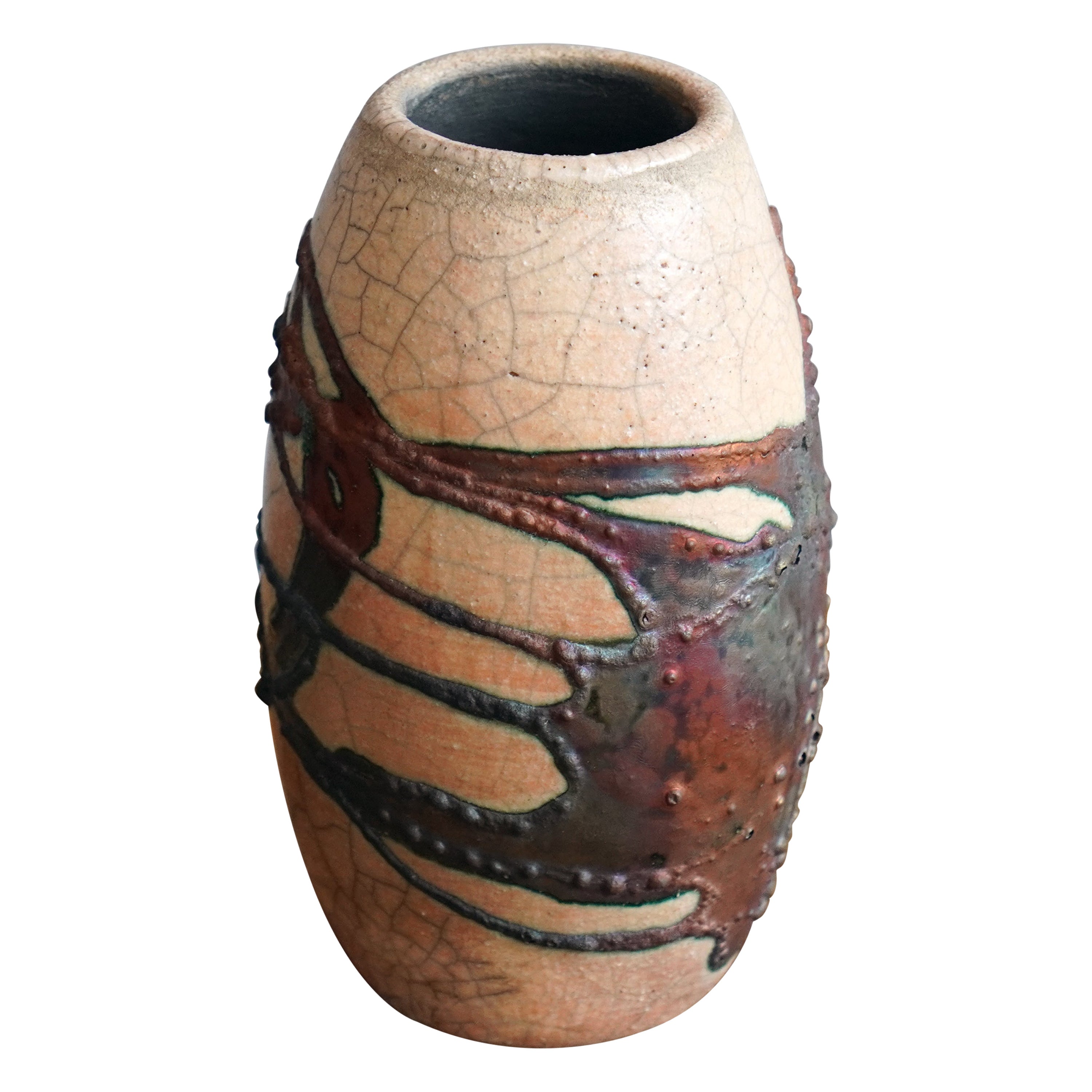Tsuri Raku Pottery Vase - Half Copper Matte - Handmade Ceramic Home Decor Gift For Sale