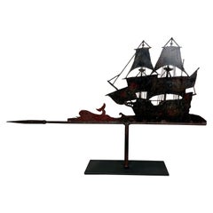 Early 20th C. Iron Ship and Whale Mounted on Iron Base