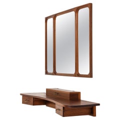 Set of Vanity with Mirror in Mahogany and Brass by Frode Holm, 1950s