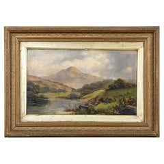 Mountain Scene Oil Painting with Gilt Frame, Circa 1900