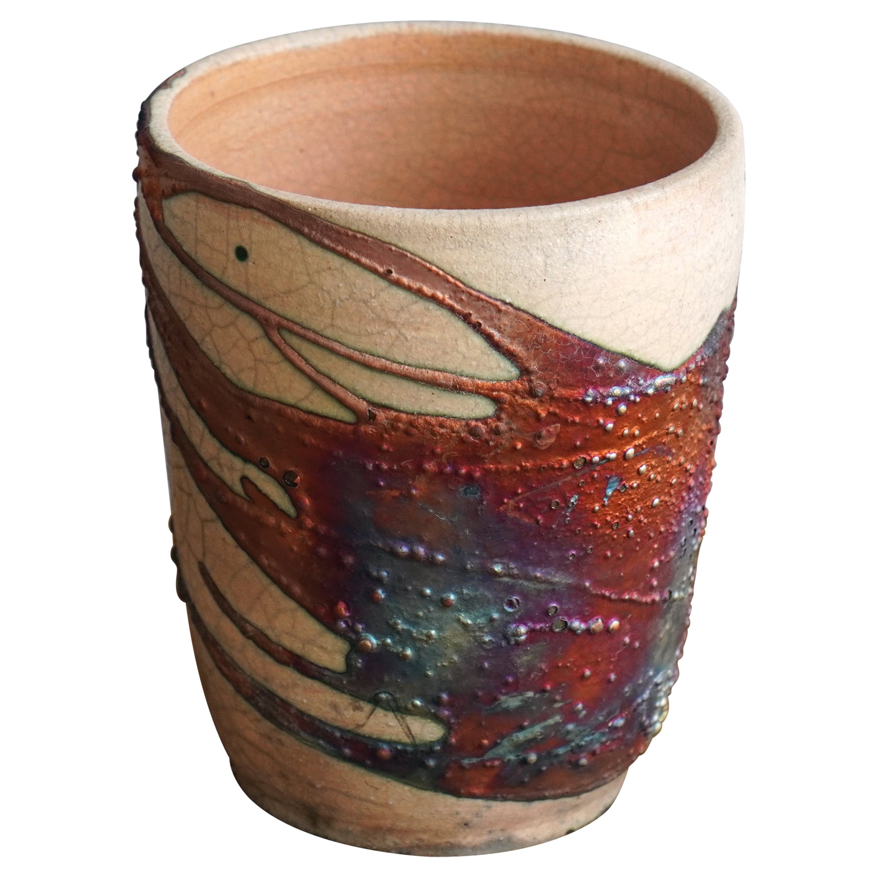 Shinsen Raku Pottery Vase, Half Copper Matte, Handmade Ceramic Home Decor Gift For Sale