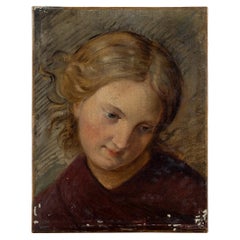 Charmantes Ölgemälde auf Leinwand, Porträt eines Mädchens, 1829-1885