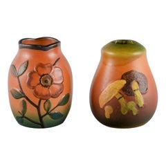 Ipsens Denmark, Two Small Vases in Hand-Painted Glazed Ceramic, 1920s/30s