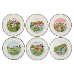 Villeroy & Boch, Diseño Gérard Laplau, Juego de seis platos de porcelana