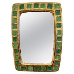 Gilded Green Enameled Ceramic Mirror by Mithé Espelt, 1960s