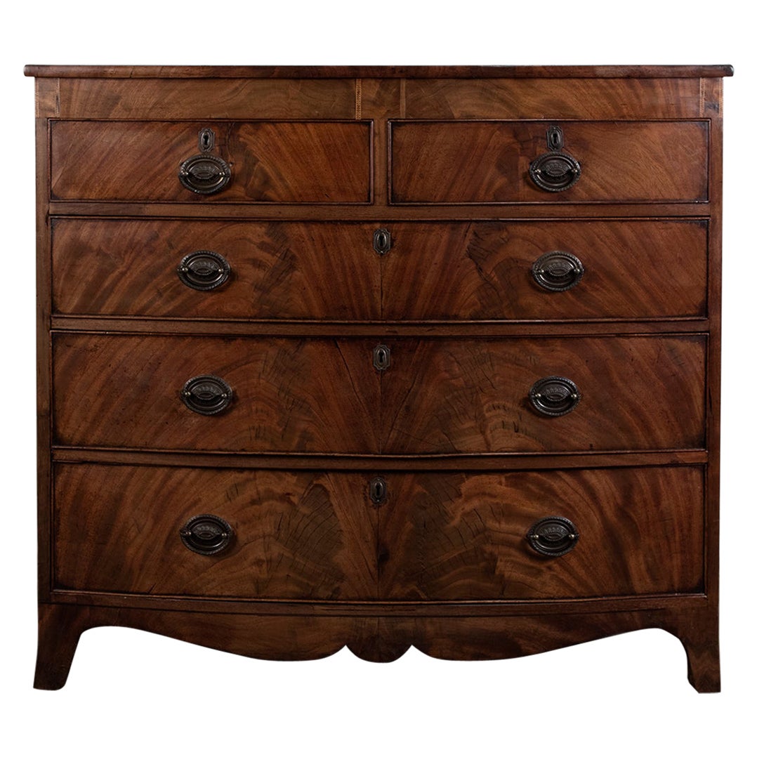 George III Bow Fronted Flame Mahogany Chest, circa 1790