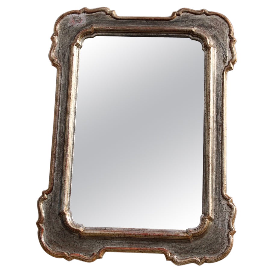 Large Mirror in Italian Baroque Style 1940 in Wood with Half Silver Leaf For Sale