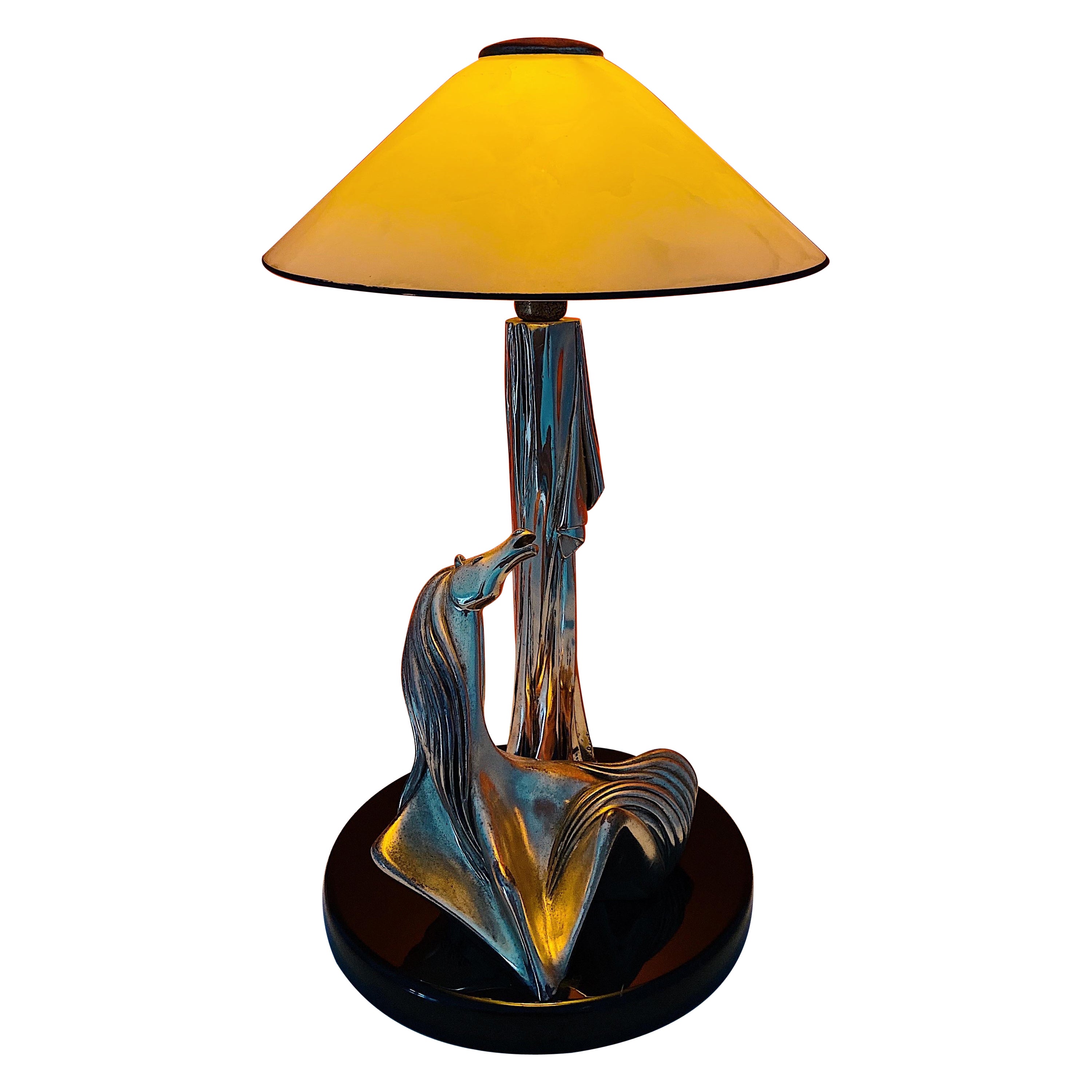 Italian Midcentury Table Light by Stilarte with Horse Sculpture For Sale