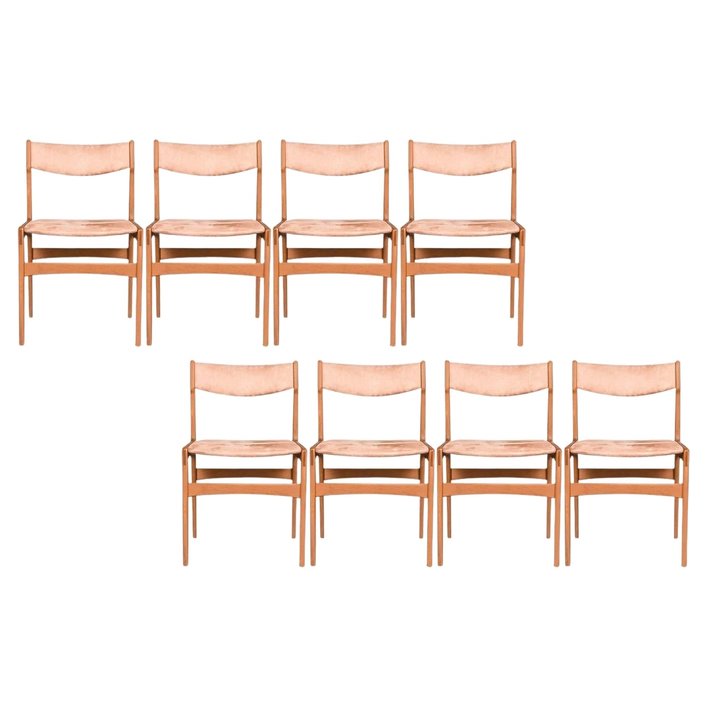 Mid-Century Modern Tan Suede Teak Dining Chairs