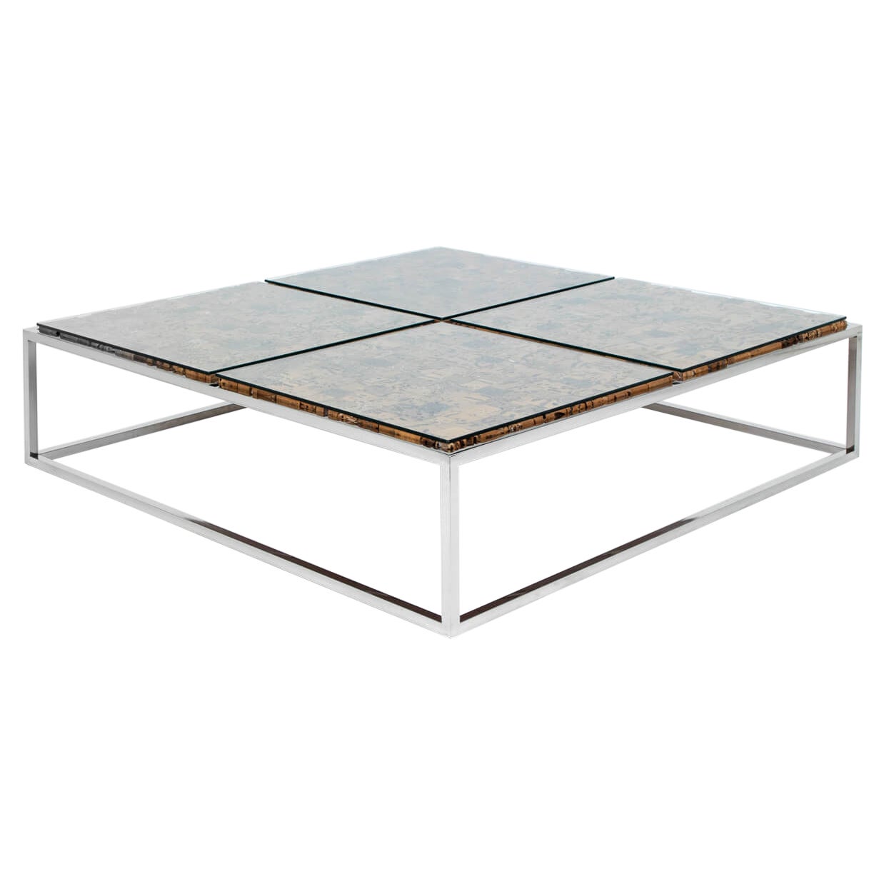 Table basse de designer en chrome et liège de bois, XXe siècle