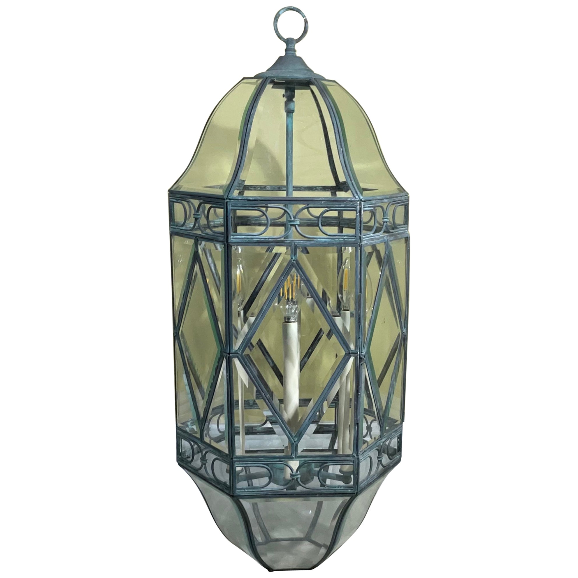 Six Sides Vintage Brass Hanging Lantern or Pendant For Sale