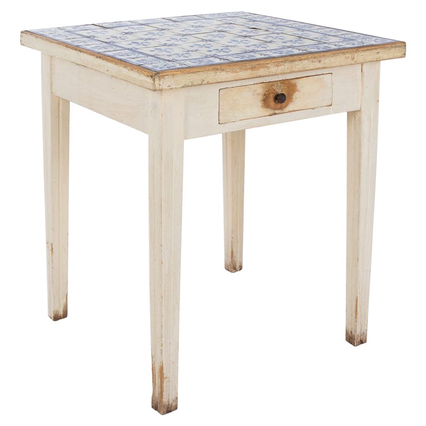 Continental Painted Tile Top Table, circa 1890 For Sale