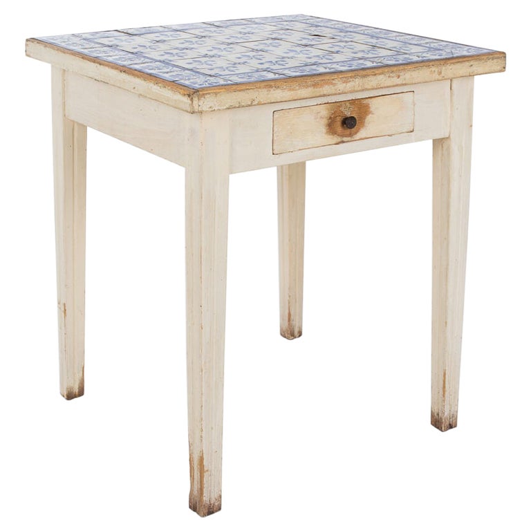 Continental Painted Tile Top Table, circa 1890 For Sale at 1stDibs