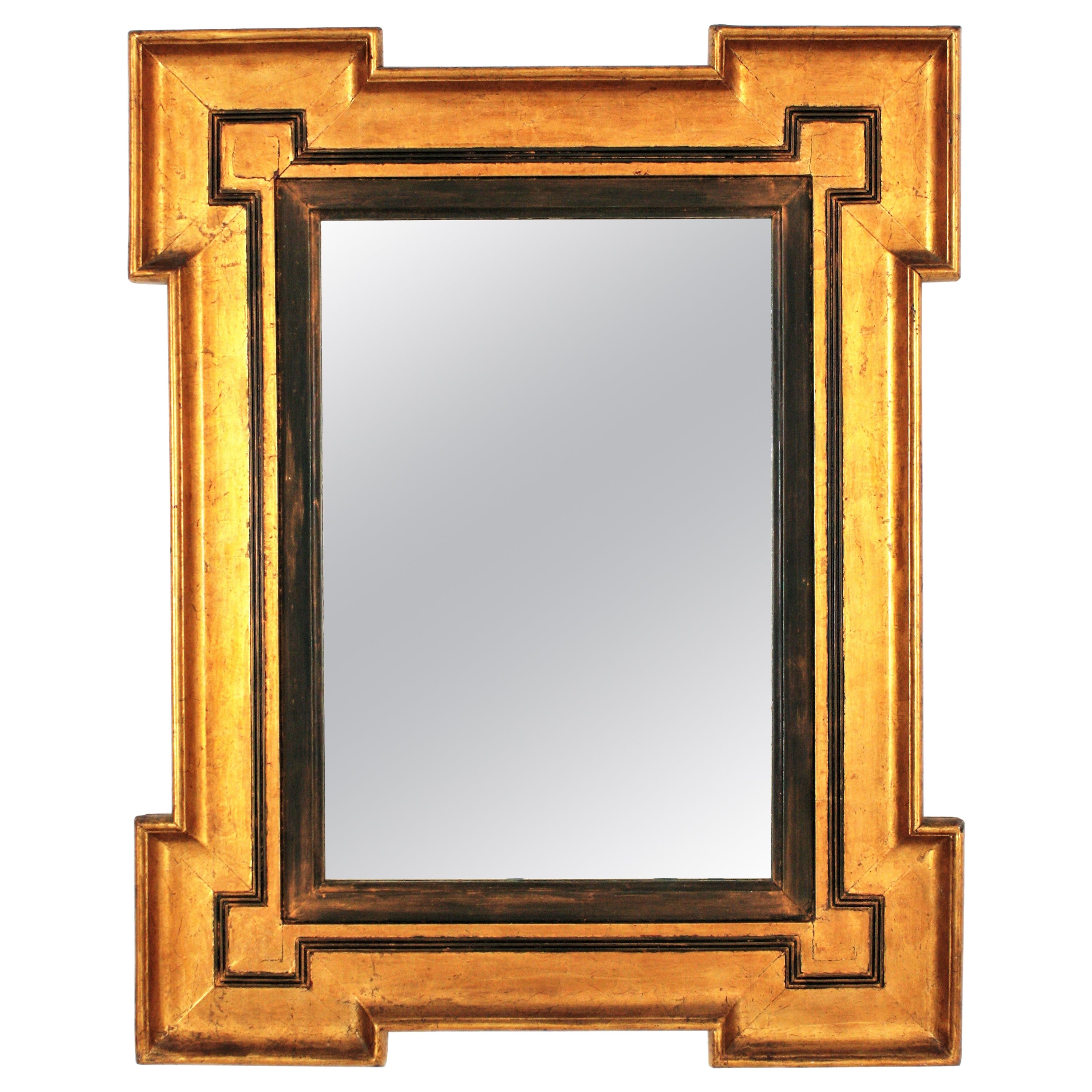 Miroir moderne néoclassique en bois doré